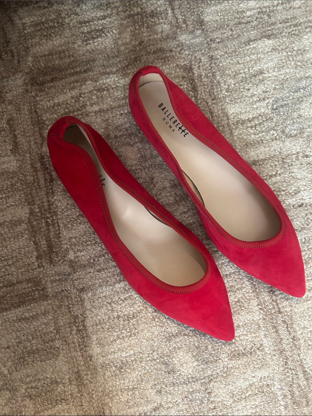 New Ballerette Roma Pointed Toe Red Suede Italian Flats Women’s Size Eu 41 — image 2 of 4